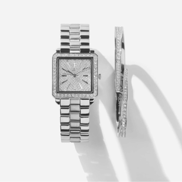 JBW- New Cristal Square 1/8 Diamond and Crystal Watch and Bracelet Set - Picture 2 of 9